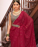 Thumbnail for Maroon Georgette Swaroski Work Saree With Unstitched Blouse Piece - Juhi - Distacart