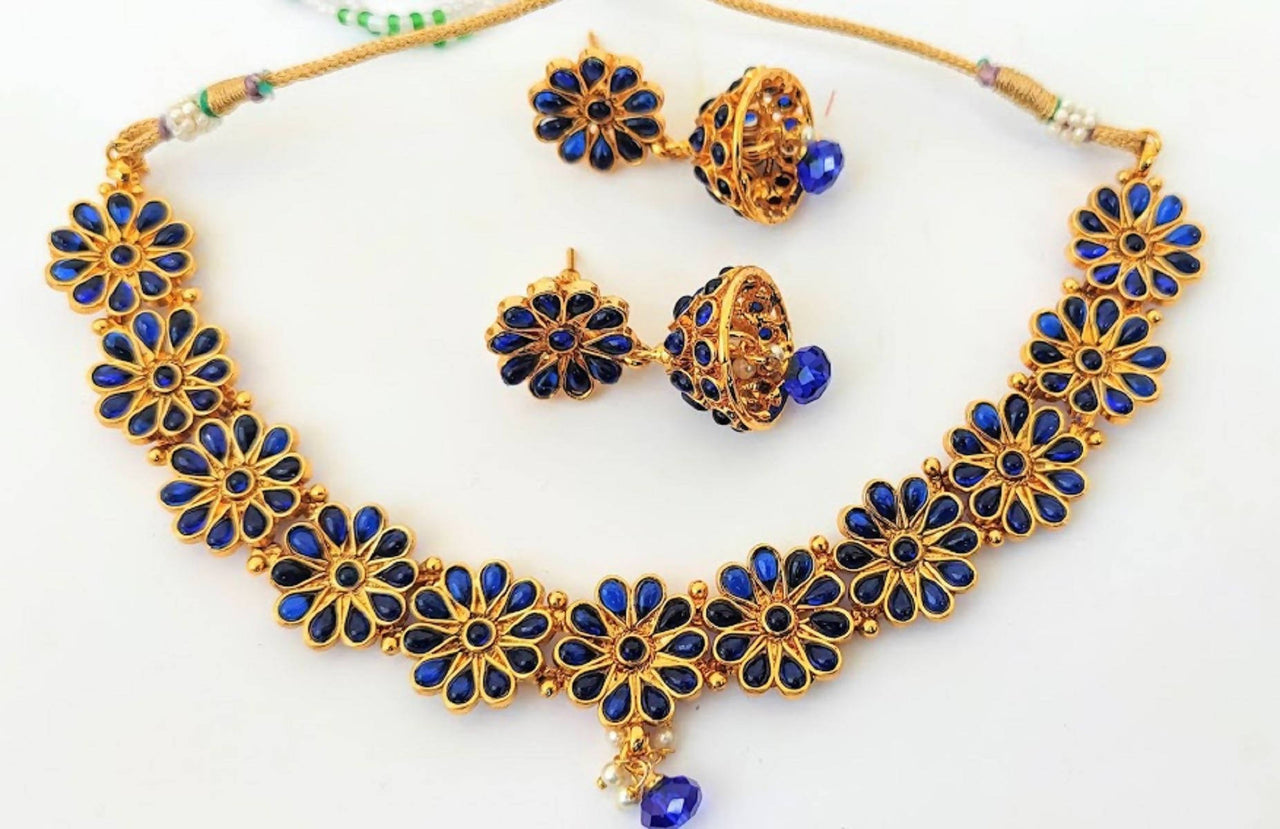 Kemp Designer Blue Necklace Set - Distacart