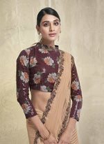 Thumbnail for Peach Georgette Stone Work With Embroidery In Border Saree With Blouse Piece - Norita Avyaan - Distacart