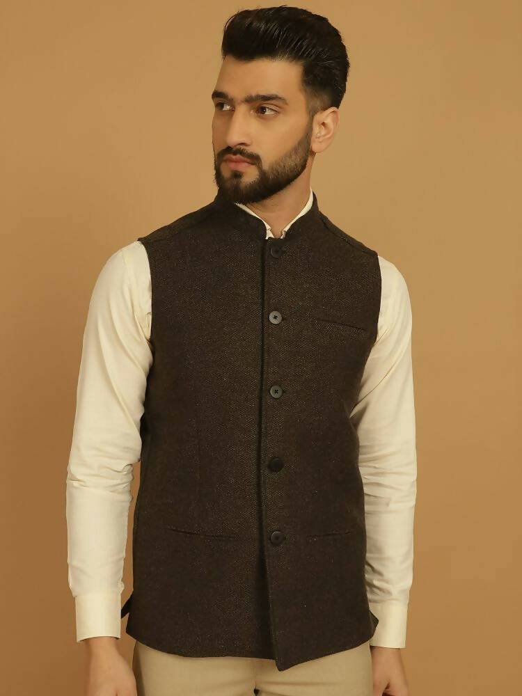 Even Apparels Pure Wool Nehru Jacket - Brown - Distacart