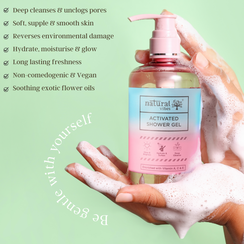 Natural Vibes Deep Cleanse & Exfoliating Routine - Shower Gel Body Wash & Scrubbing Glove - Distacart