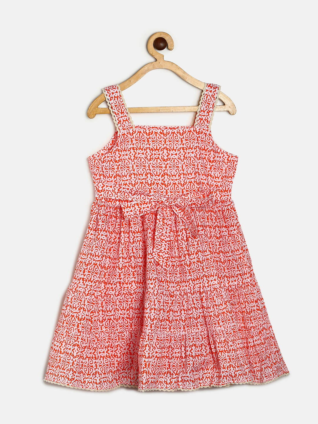 Manet Girls Cotton Layer Frock Printed - Orange - Distacart