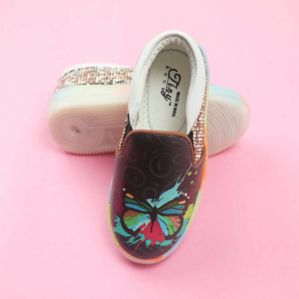 Tiny Bugs Unisex Butterfly Printed Slip Ons Sneakers - Black - Distacart