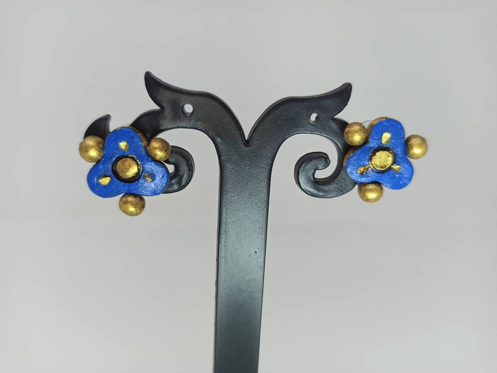 Terracotta Ear Studs-Blue
