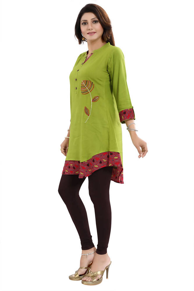 Snehal Creations Gorgeous Designer Green Rayon Embroidery Tunic