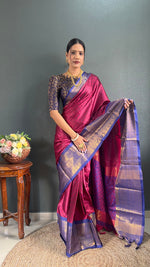 Thumbnail for Malishka Banarasi Silk Ready To Wear Saree With Blouse Piece - Pink & blue - Distacart