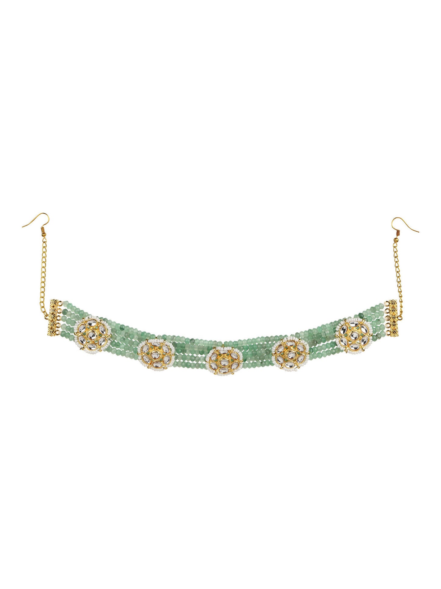 Gold-Plated Green Kundan Studded Headband - Ruby Raang - Distacart