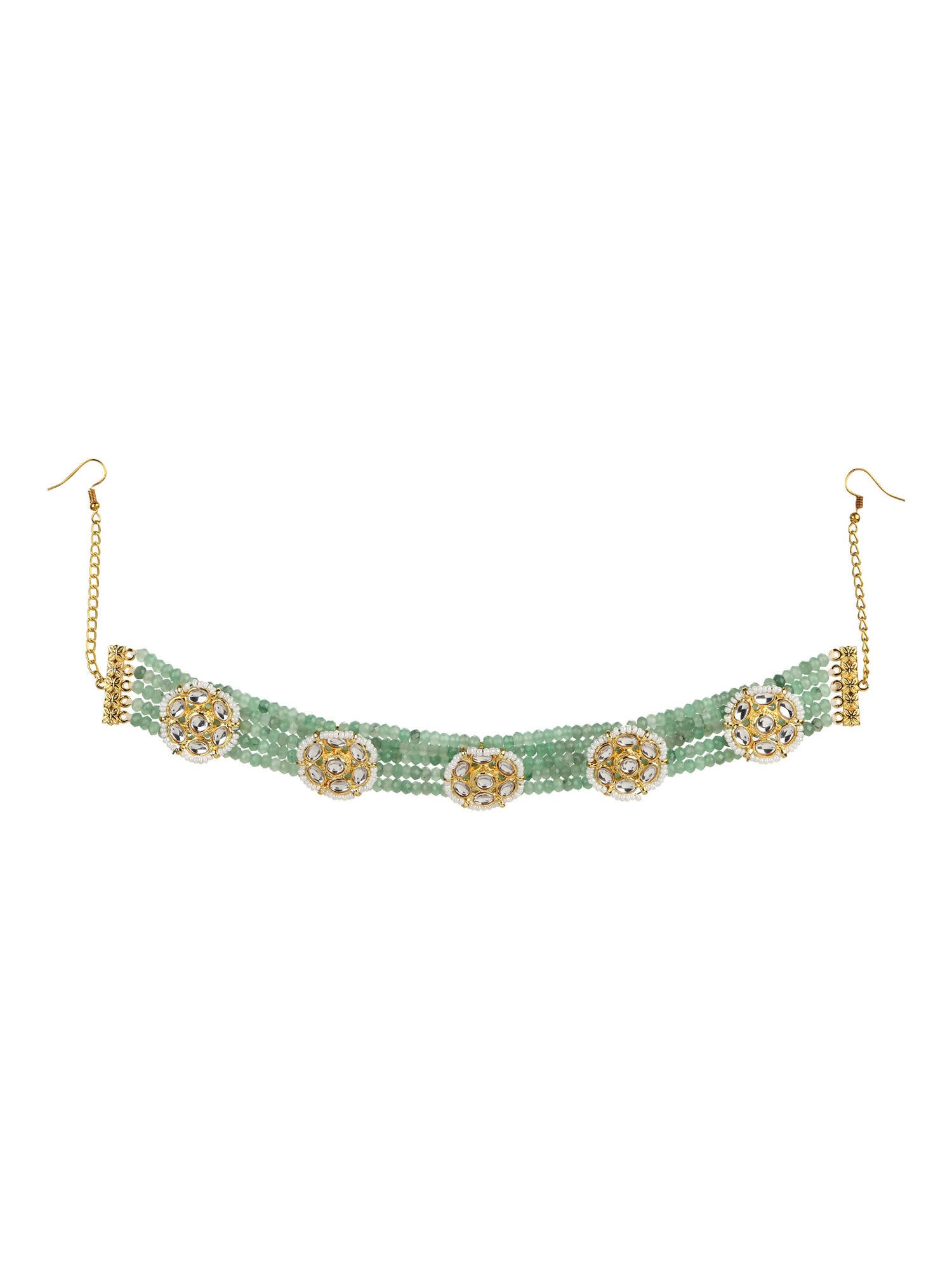 Gold-Plated Green Kundan Studded Headband - Ruby Raang - Distacart