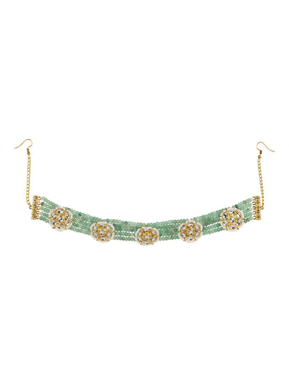 Gold-Plated Green Kundan Studded Headband - Ruby Raang - Distacart