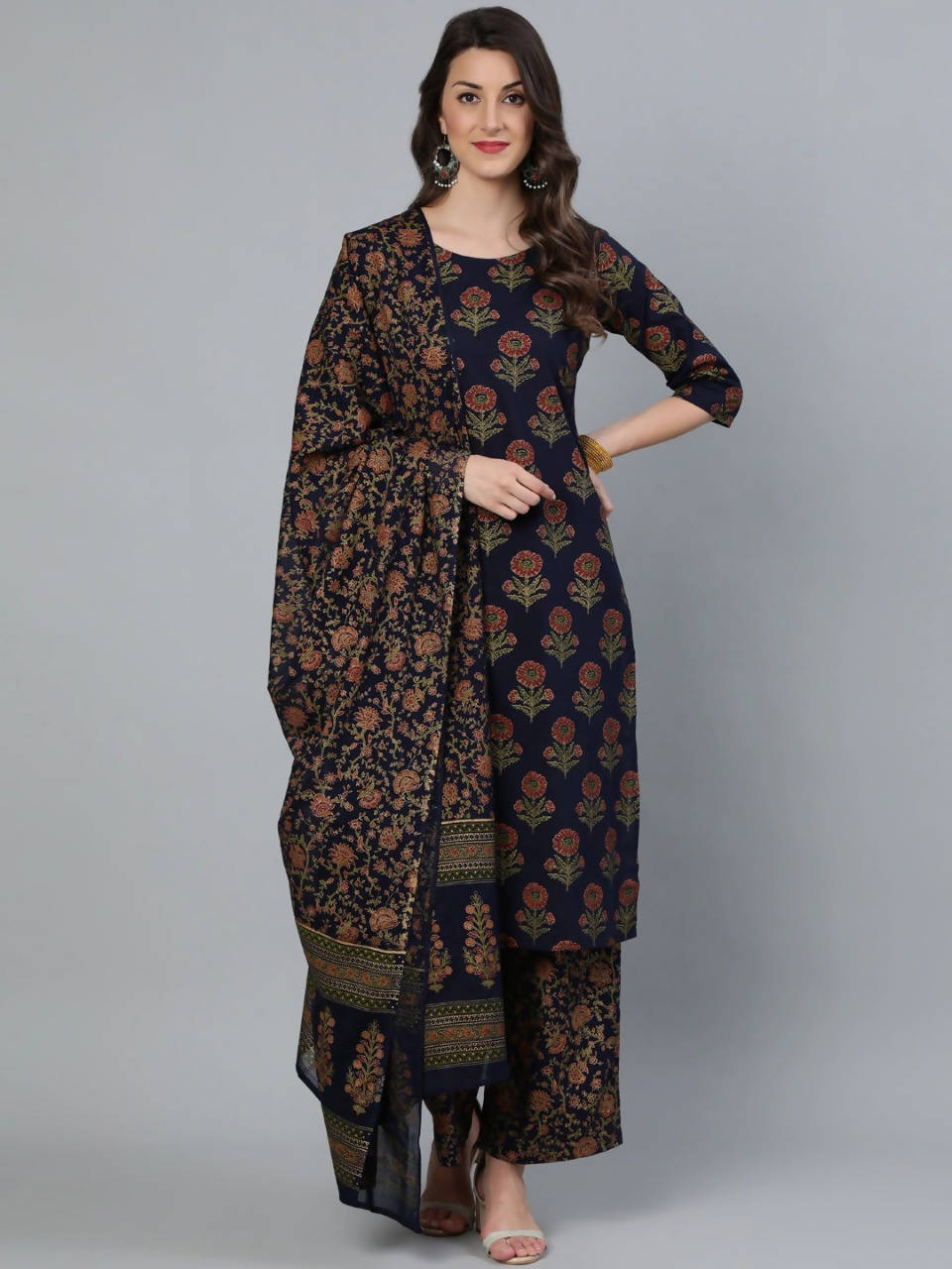 Vamika Printed Rayon Navy Blue Party Wear/Casual Wear Kurta Set/Suit - Distacart