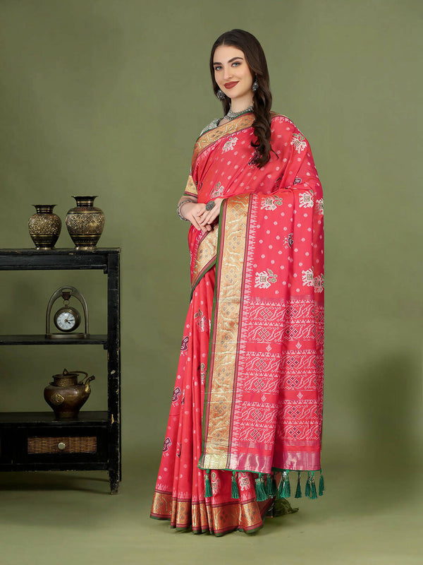 Lorenvalley Fashion Peach Patola Silk Woven Design Zari Meenakari Weaving Saree - Distacart