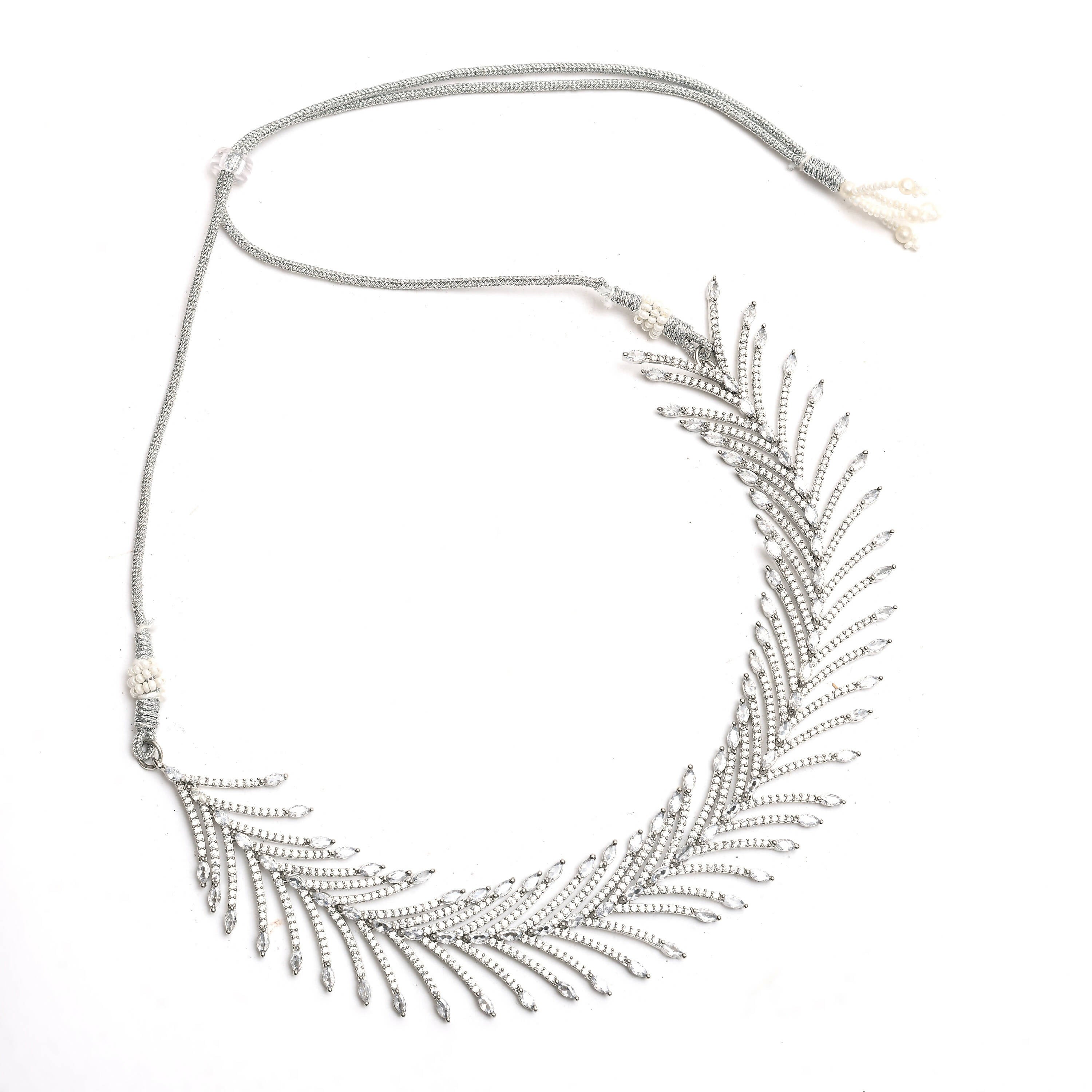 Mominos Fashion Johar Kamal Silver-Plated American Diamond White Choker Set - Distacart