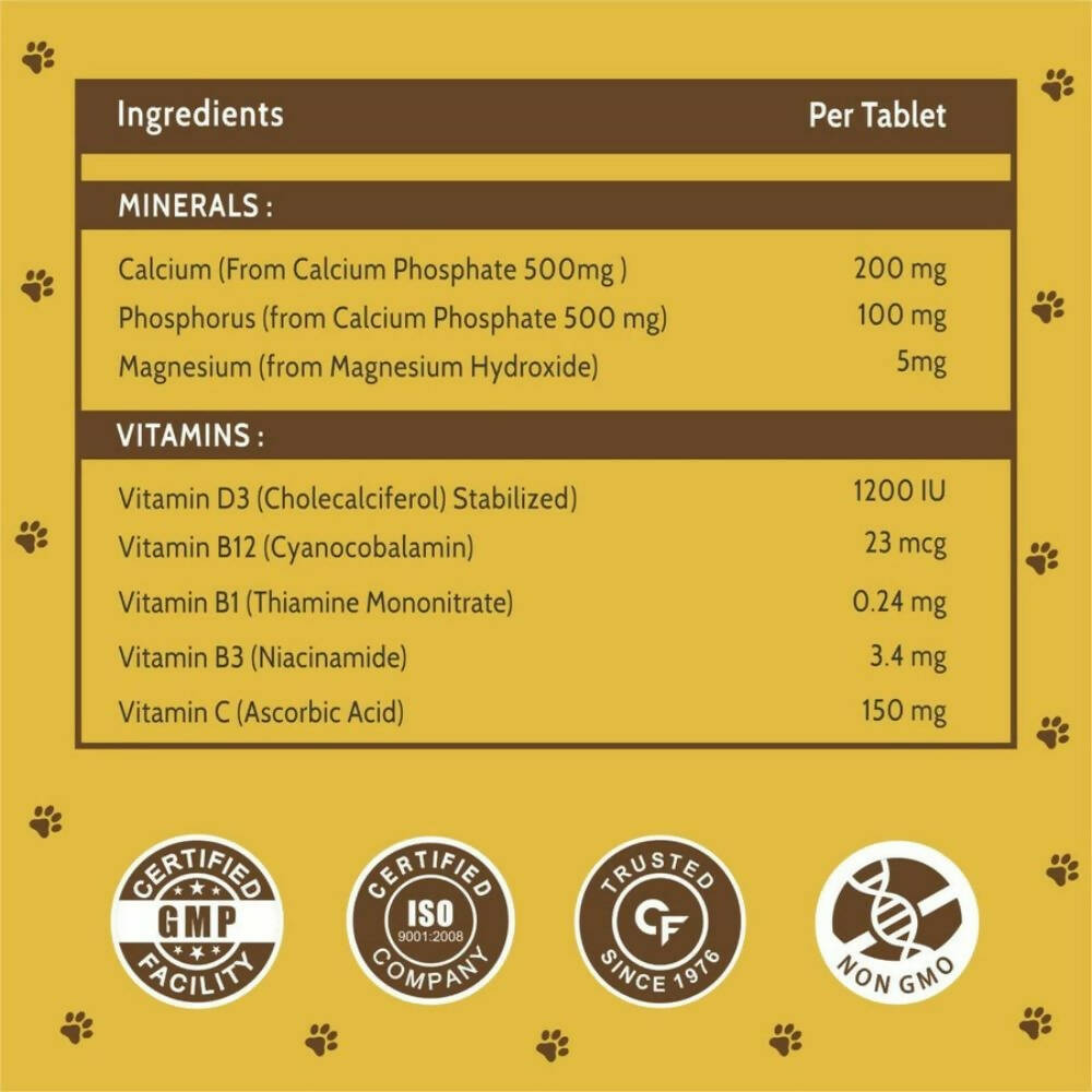 Carbamide Forte Pets Chewable Calcium Supplement with Vitamin D3, B12 Magnesium & Zinc Tablets - Distacart