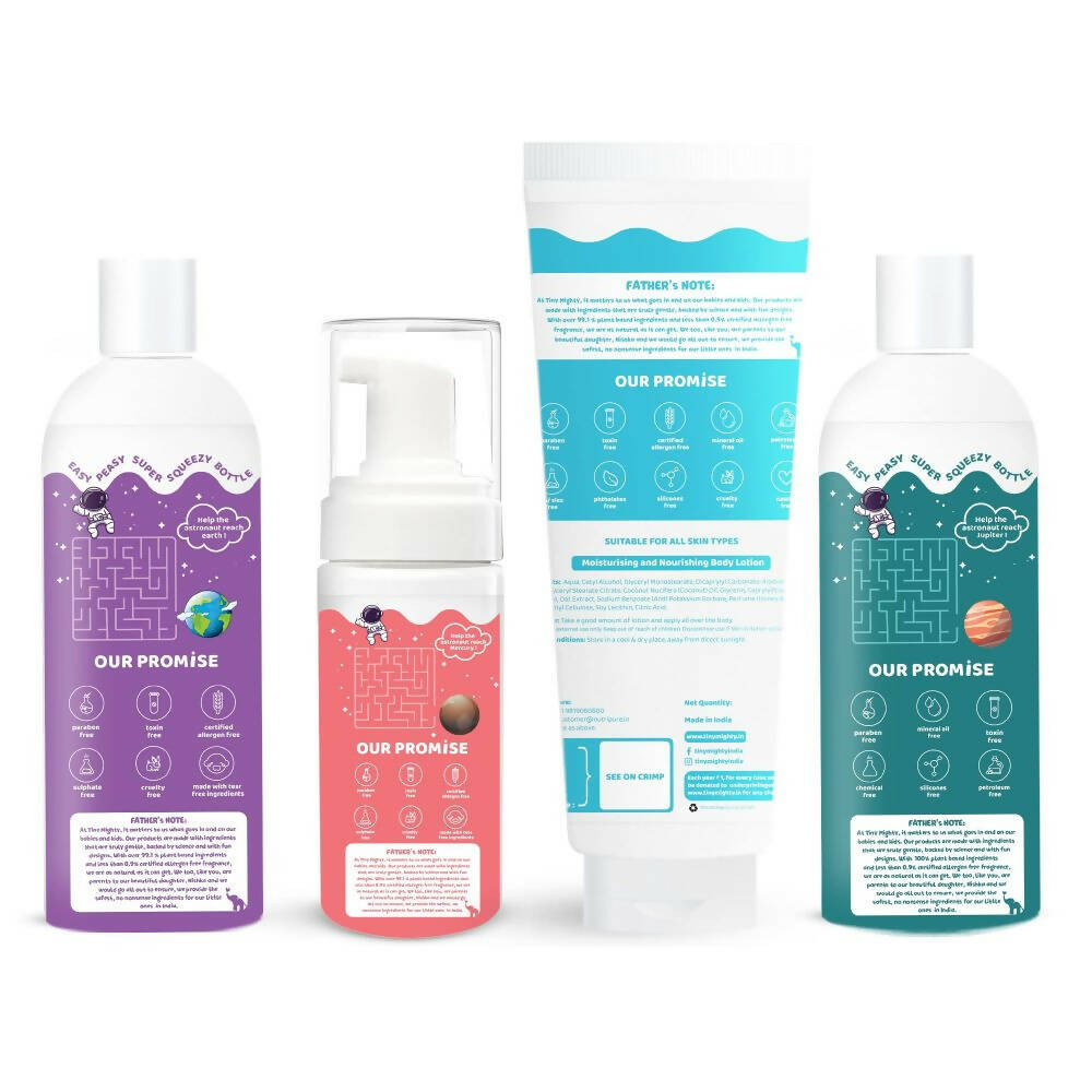 Tiny Mighty Kids Shampoo, Body Lotion, Foam Wash & Hair Oil Combo - Distacart