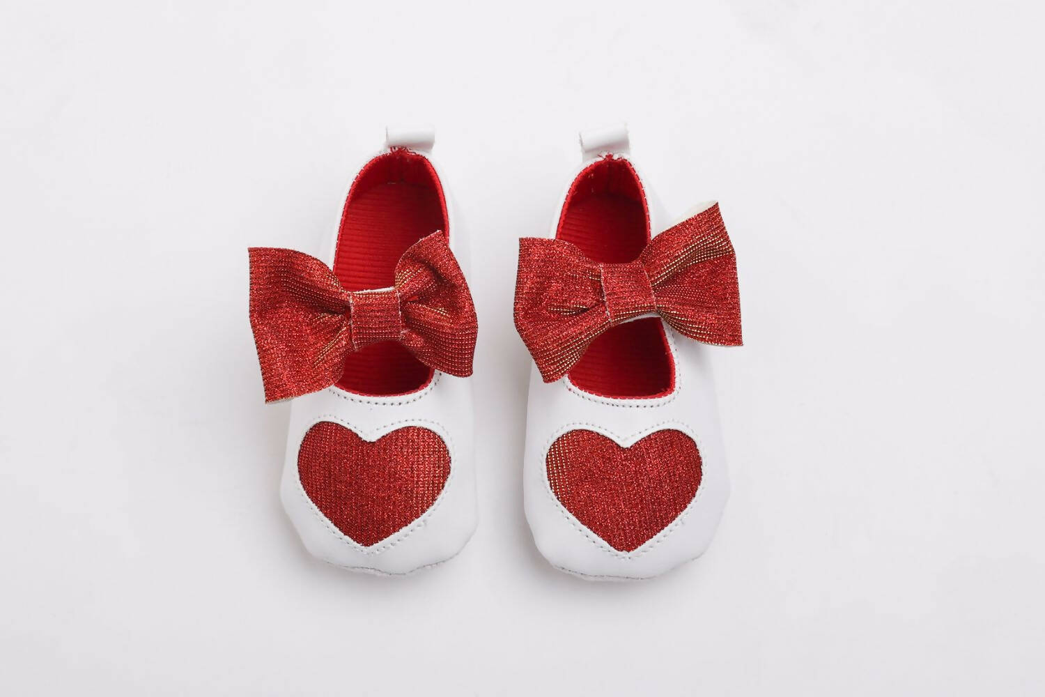 Tiny Bugs Girls Heart Bow Detailing Booties - White & Red - Distacart