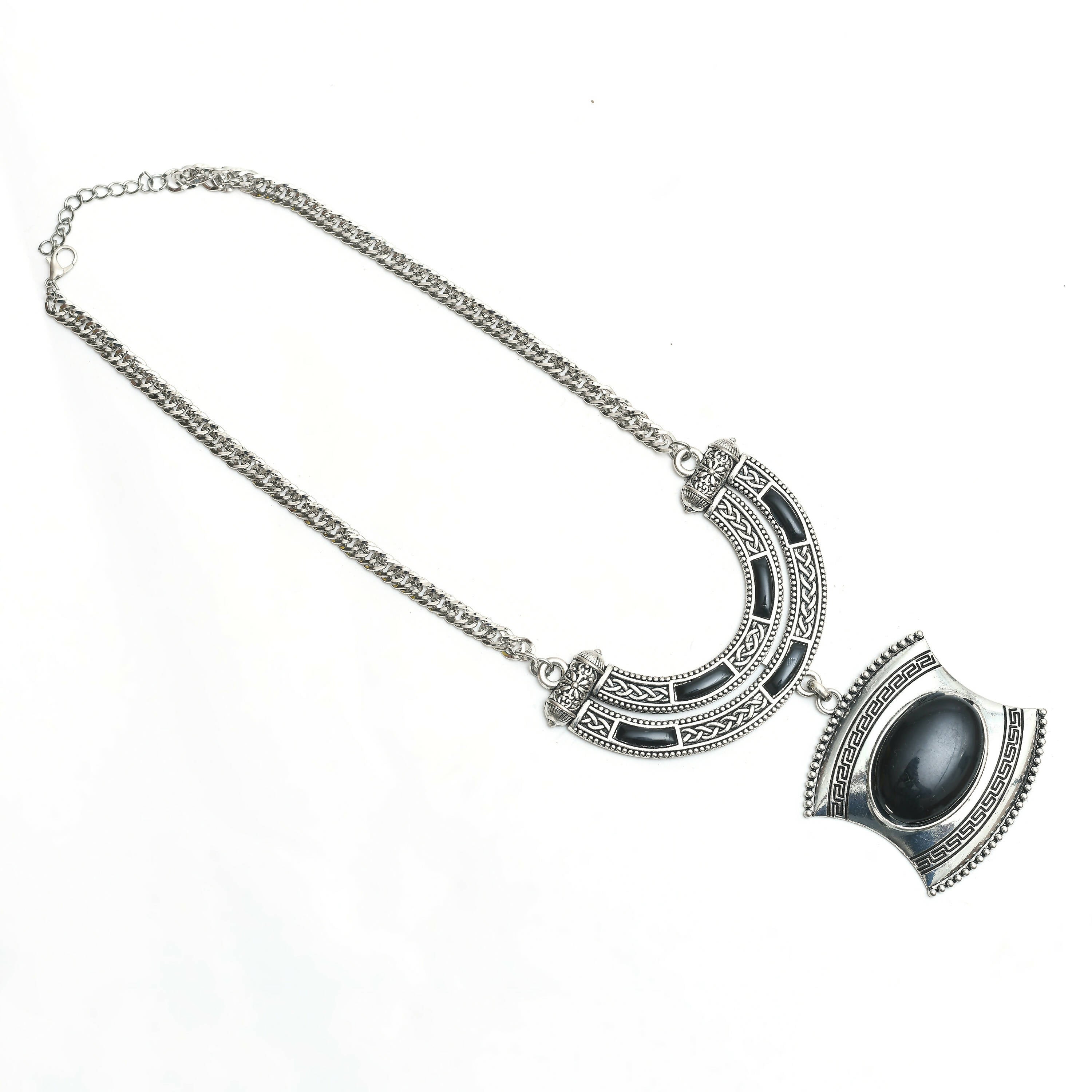 Mominos Fashion Johar Kamal Oxidised Silver-Plated Stone Work Long Necklace Handicraft - Distacart