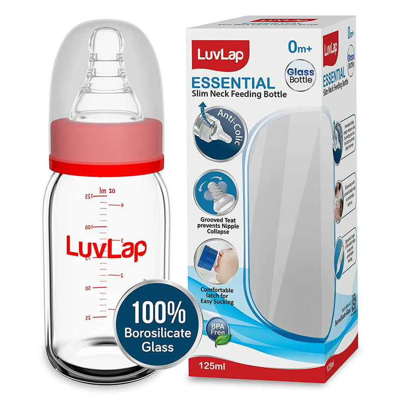 LuvLap Essential Slim Neck Glass Feeding Bottle - Distacart