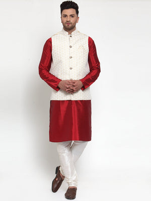 Jompers Men's Beige Embroidered Nehru Jacket