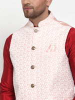 Thumbnail for Jompers Men's Beautiful Pink Embroidered Nehru Jacket