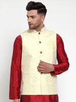 Thumbnail for Jompers Men's Yellow Embroidered Nehru Jacket