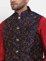Thumbnail for Jompers Men's Navy Embroidered Nehru Jacket