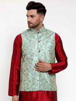 Thumbnail for Jompers Men's Blue Embroidered Nehru Jacket