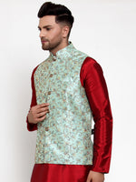 Thumbnail for Jompers Men's Blue Embroidered Nehru Jacket