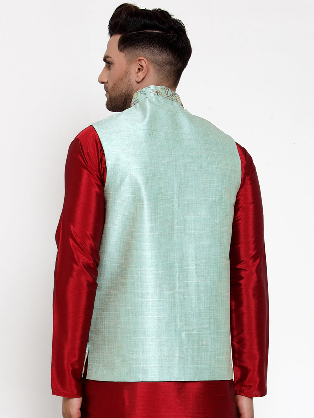 Jompers Men's Blue Embroidered Nehru Jacket