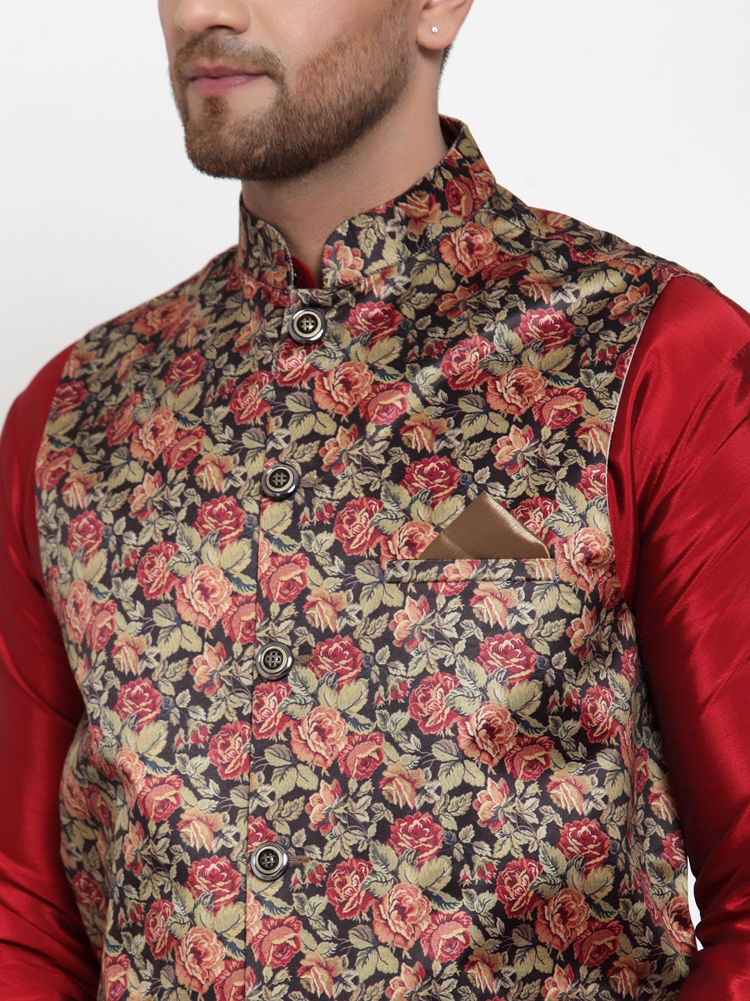 Jompers Men's Beautiful Black Printed Nehru Jacket