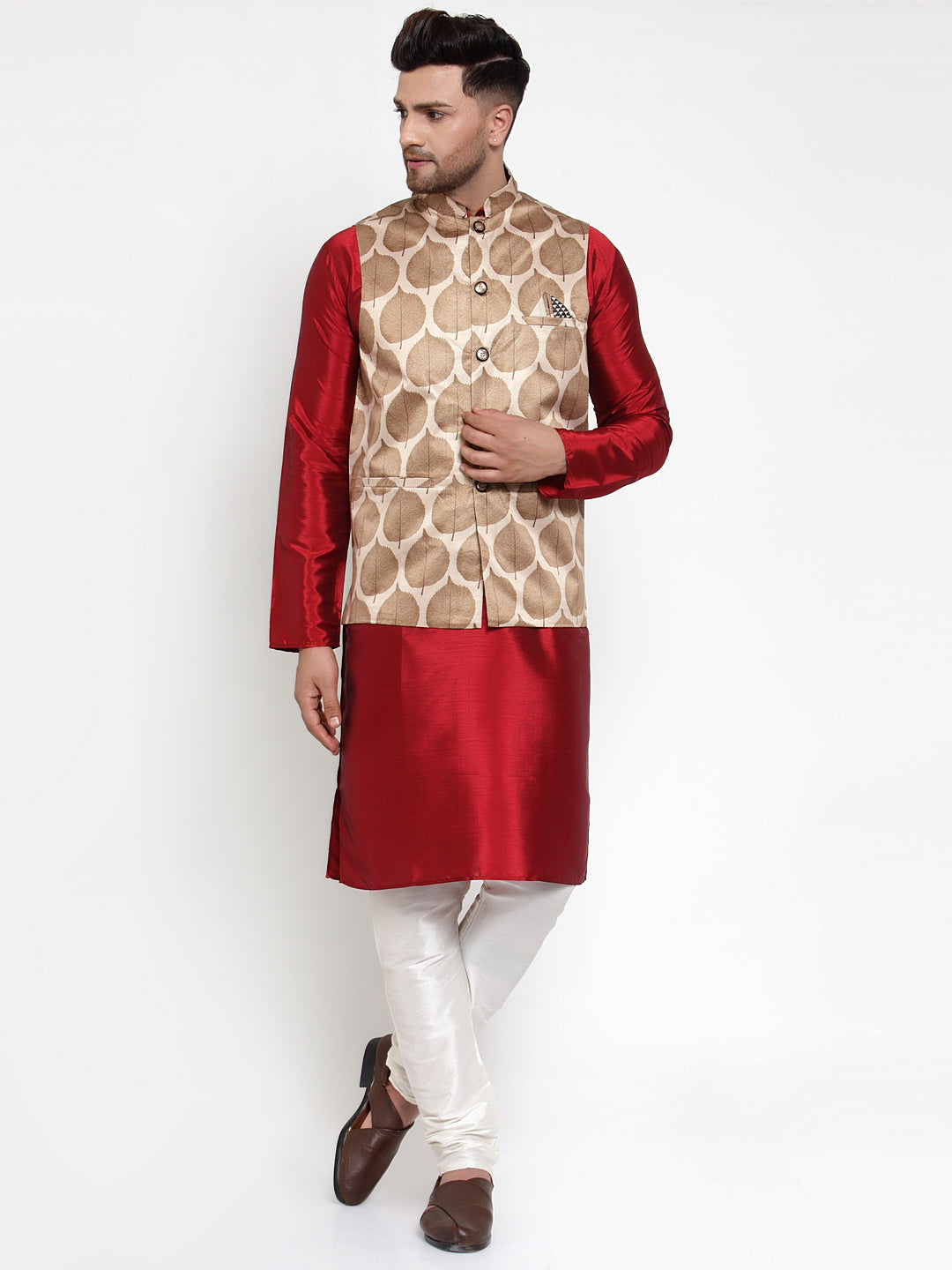 Jompers Men's Brown Printed Nehru Jacket
