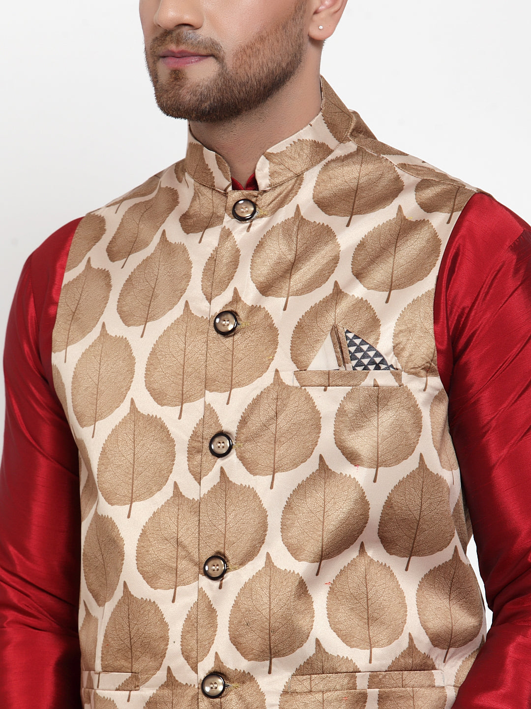 Jompers Men's Brown Printed Nehru Jacket
