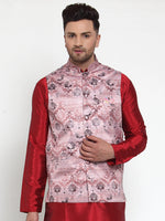 Thumbnail for Jompers Men's Pink Printed Nehru Jacket