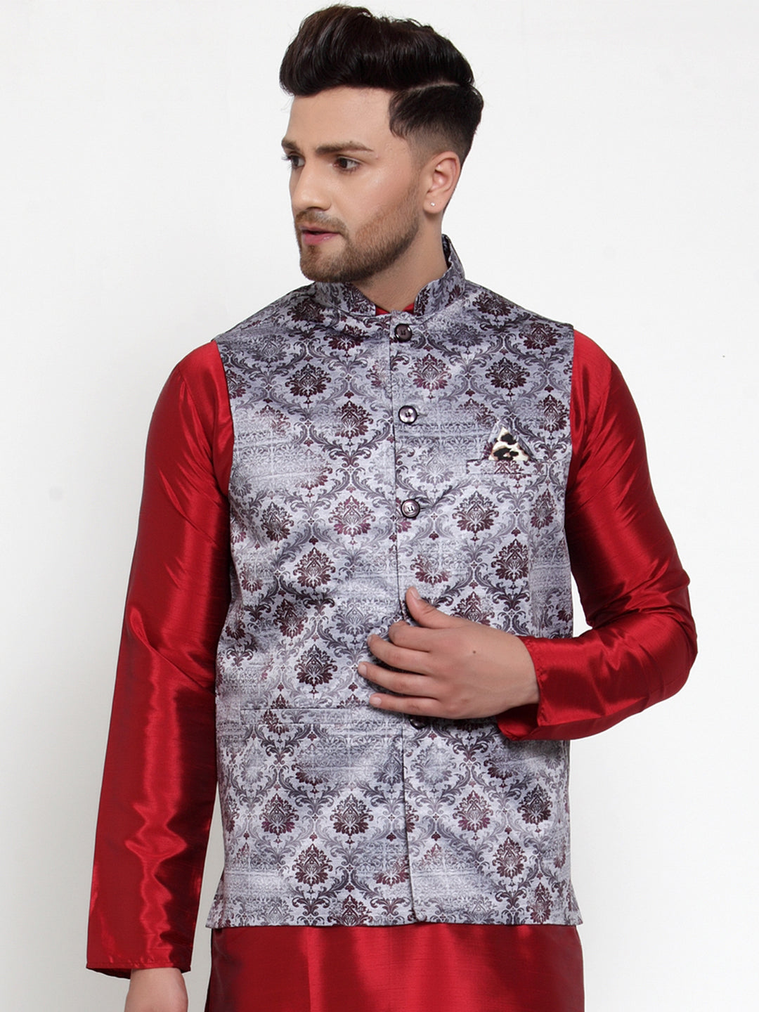 Jompers Men's Purple Printed Nehru Jacket