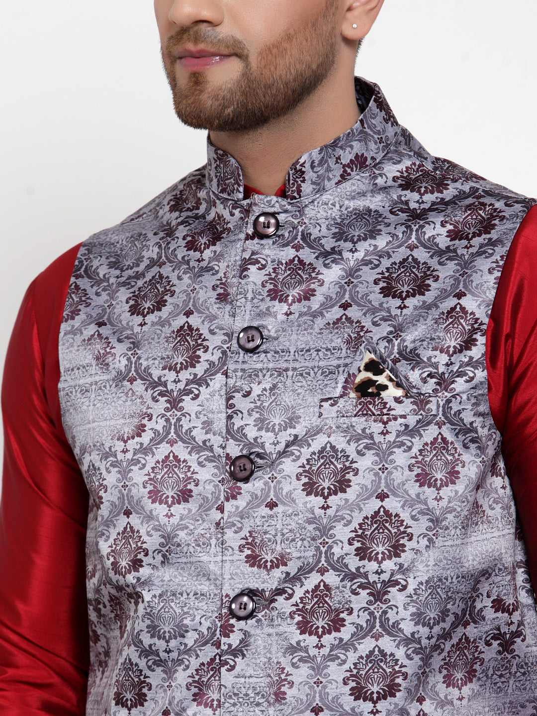 Jompers Men's Purple Printed Nehru Jacket