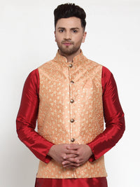 Thumbnail for Jompers Men's Peach Embroidered Nehru Jacket