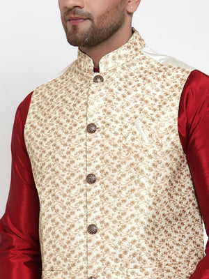 Jompers Men's Beautiful Cream Embroidered Nehru Jacket