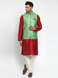 Thumbnail for Jompers Men's Green Woven Jacquard Nehru Jacket