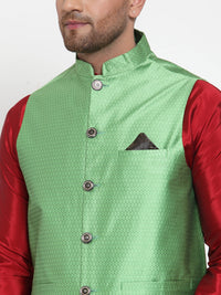 Thumbnail for Jompers Men's Green Woven Jacquard Nehru Jacket