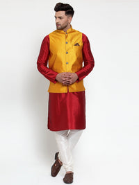 Thumbnail for Jompers Men's Yellow Woven Jacquard Nehru Jacket