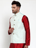 Thumbnail for Jompers Blue Embroidered Nehru Jacket For Men