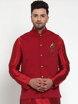 Jompers Men's Beautiful Maroon Woven Nehru Jacket