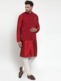 Thumbnail for Jompers Men's Beautiful Maroon Woven Nehru Jacket