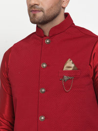 Thumbnail for Jompers Men's Beautiful Maroon Woven Nehru Jacket
