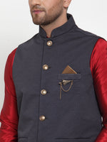 Thumbnail for Jompers Men's Navy Woven Nehru Jacket