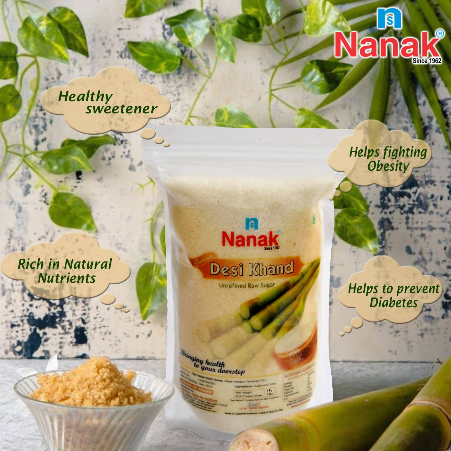 Nanak Premium Desi Khand - 1Kg (Healthy Sweetener) - Distacart