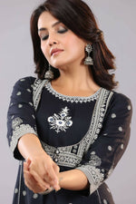 Thumbnail for Juniper Women Indigo Rayon Printed A-Line Kurta - Distacart