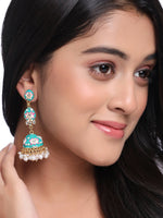 Thumbnail for NVR Women Gold Plated Blue Kundan Jhumkas Earrings - Distacart