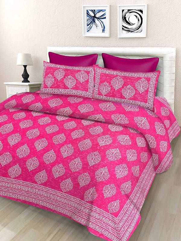 Vamika Printed Cotton Pink Bedsheet With Pillow Covers (LEOC_2_PINK) - Distacart