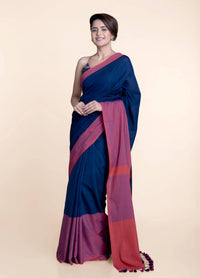 Thumbnail for Suta Navy Blue Pink Colourblocked Mul Saree - Distacart