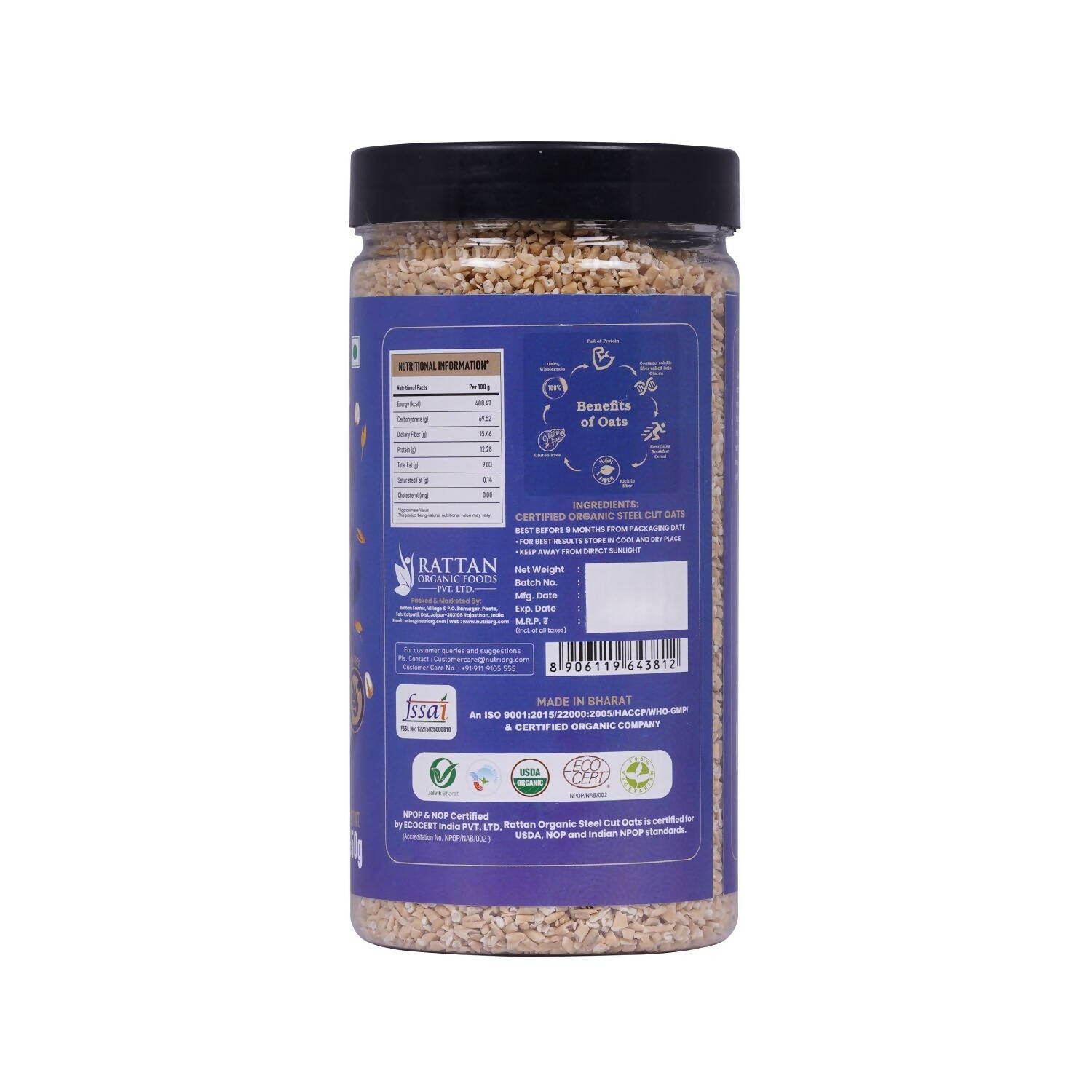 Nutriorg Certified Organic Steelcut Oats - Distacart